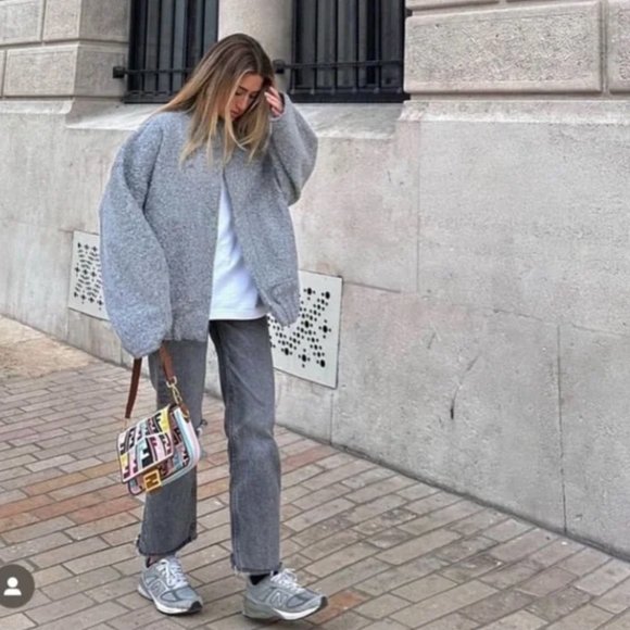 zara Jackets & Blazers - NWT ZARA OVERSIZED BOUCLE BOMBER LIGHT GRAY